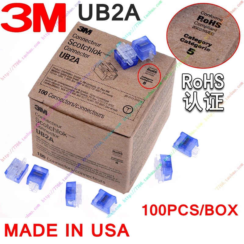 

100% Genuine 100PCS/LOT 3M Scotchlok UB2A K4 Tap connector self-striping 2 wires 19-26AWG (0.9-0.4mm) Max. O.D. 0.082inch(2.08mm