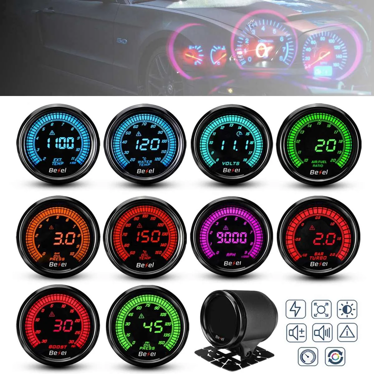 

2" 52mm Universal Car Auto LED Gauge Water Oil Temp/Pres Volt Tacho Boost PSI/BAR AFR EGT Gauge Digital LED With Gauge Holder