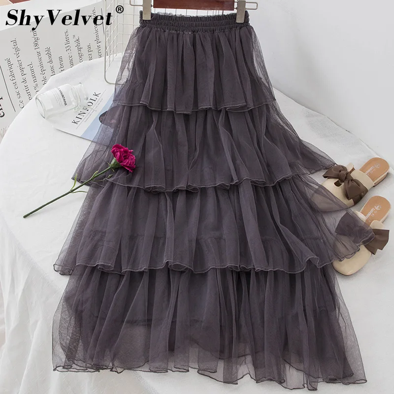 

Pleated Tulle Skirts Womens Fairy Ruffles Ruched Party Skirt Cake Layered Longe Tulle Skirt For Women Beach Vintage Tiered Saia