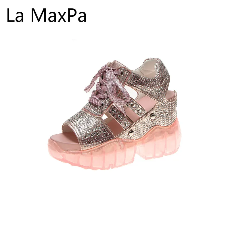 

Spring Summer New Women Shoes Water Drill Roman Crystal Jelly Sandals Thick Sole Fish Mouth Waterproof Platform Sandals B2
