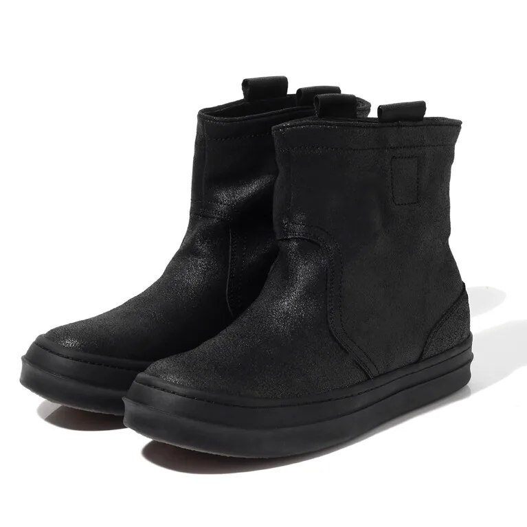 Высокое качество; натуральная кожа; мужские зимние ботинки до середины икры; очень теплые плюшевые зимние ботинки; мужская хлопковая обувь на толстом каблуке - Цвет: Black A083 Plush