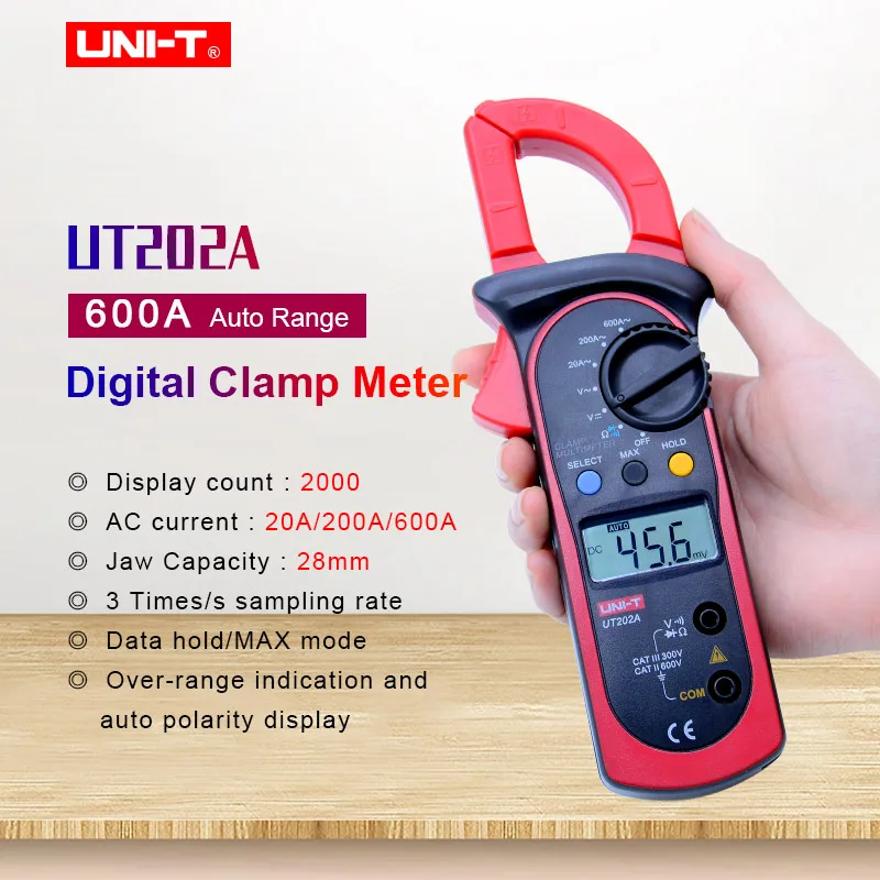 

Digital Clamp meter UNI-T UT202A AC DC voltmeter AC Ammeter Resistance tester LCD Digital Multimeter Diode and Continuity Buzzer