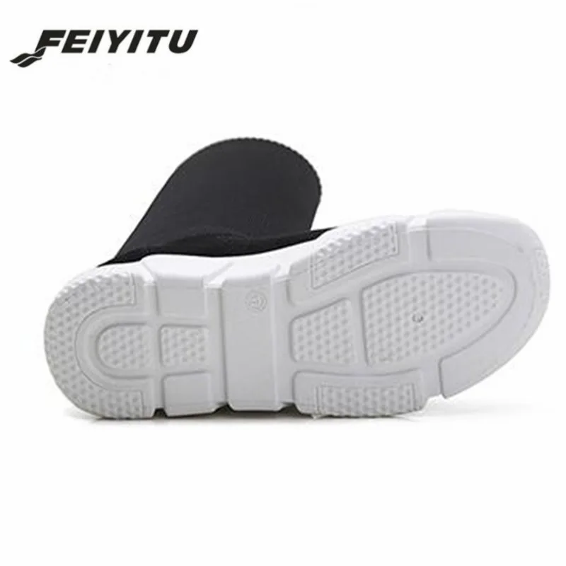 Feiyitu/женские зимние теплые сапоги-носки; Сапоги выше колена из эластичной ткани; женские пикантные высокие сапоги на низком каблуке; женские тонкие сапоги с двумя способами