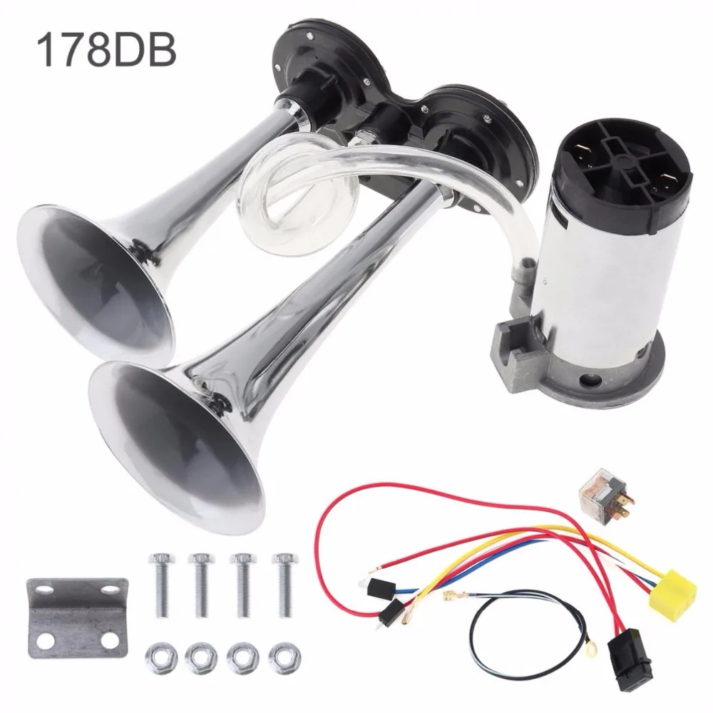 

178dB 12V Super Loud Dual Tone Car Air Horn Set Trumpet Compressor with Wires and Relay for Motorcycle Car Boat Truck