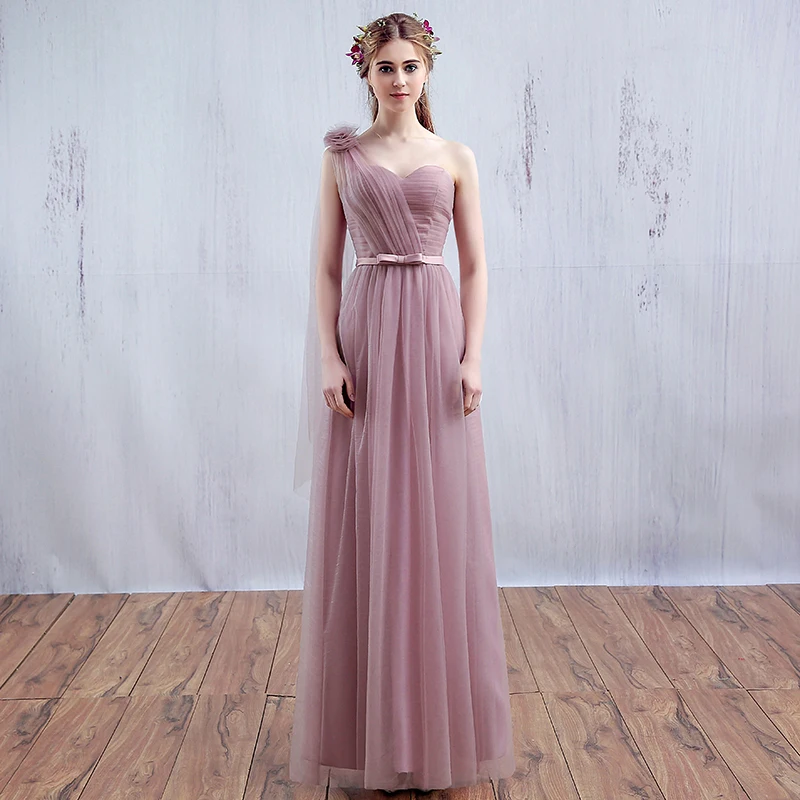 Buy Long design one piece female mauve one shoulder party dress banquet evening