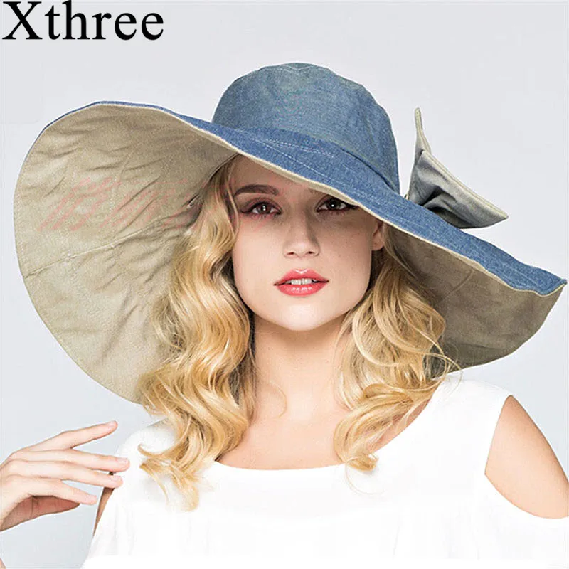 Женская двусторонняя шляпа Xthree пляжная от солнца с супербольшими полями в