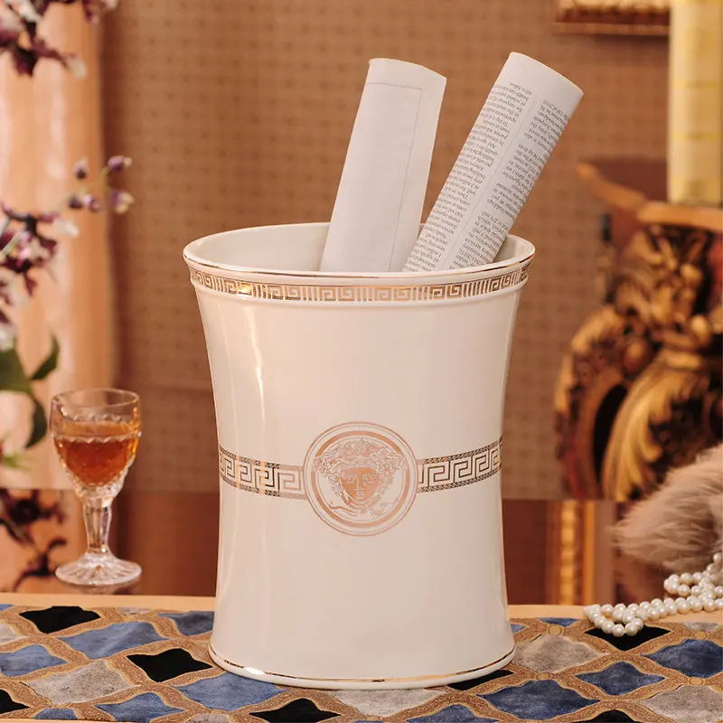 

Bathroom Waste Bin Parlour Trash Can Restaurant Dustbin KTV storage bucket Ceramics Storage Bucket Bedroom Luxury Trash Can