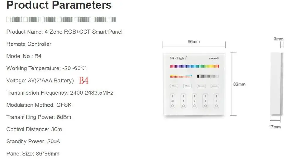 Milight B0 B1 B2 B3 B4 B8 4-Zone 8 Zone 2,4 GHz беспроводная wifi Сенсорная панель диммер/RGBW/RGB+ CCT светодиодный умный пульт дистанционного управления