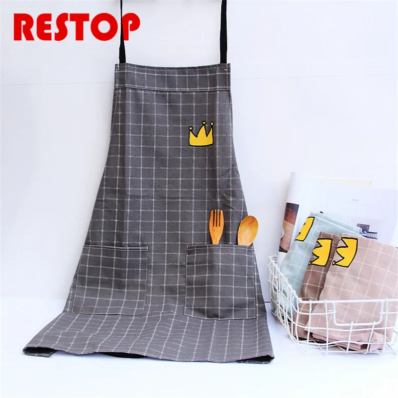 75x58cm Waterproof Japanese Style Lattice Apron Pure Cotton Cooking