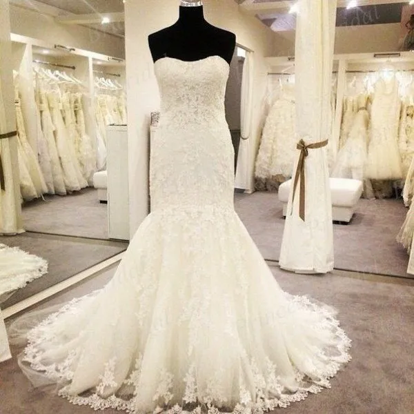 Free Shipping New Fashion High Quality Mermaid Strapless Sweep Train Real Fishtail font b Wedding b