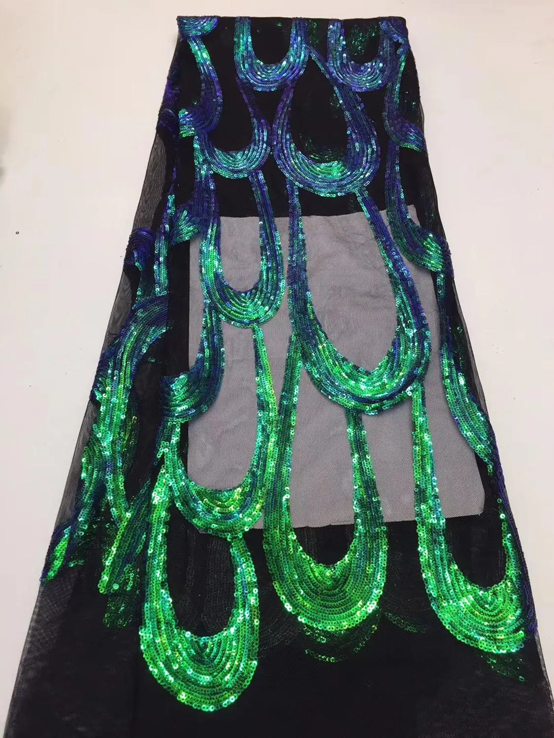 

French lace fabric 5yds/pce dhl green heavy sequins mesh fabrics women gorgeous luxury party event bright dress 2019 new arrival