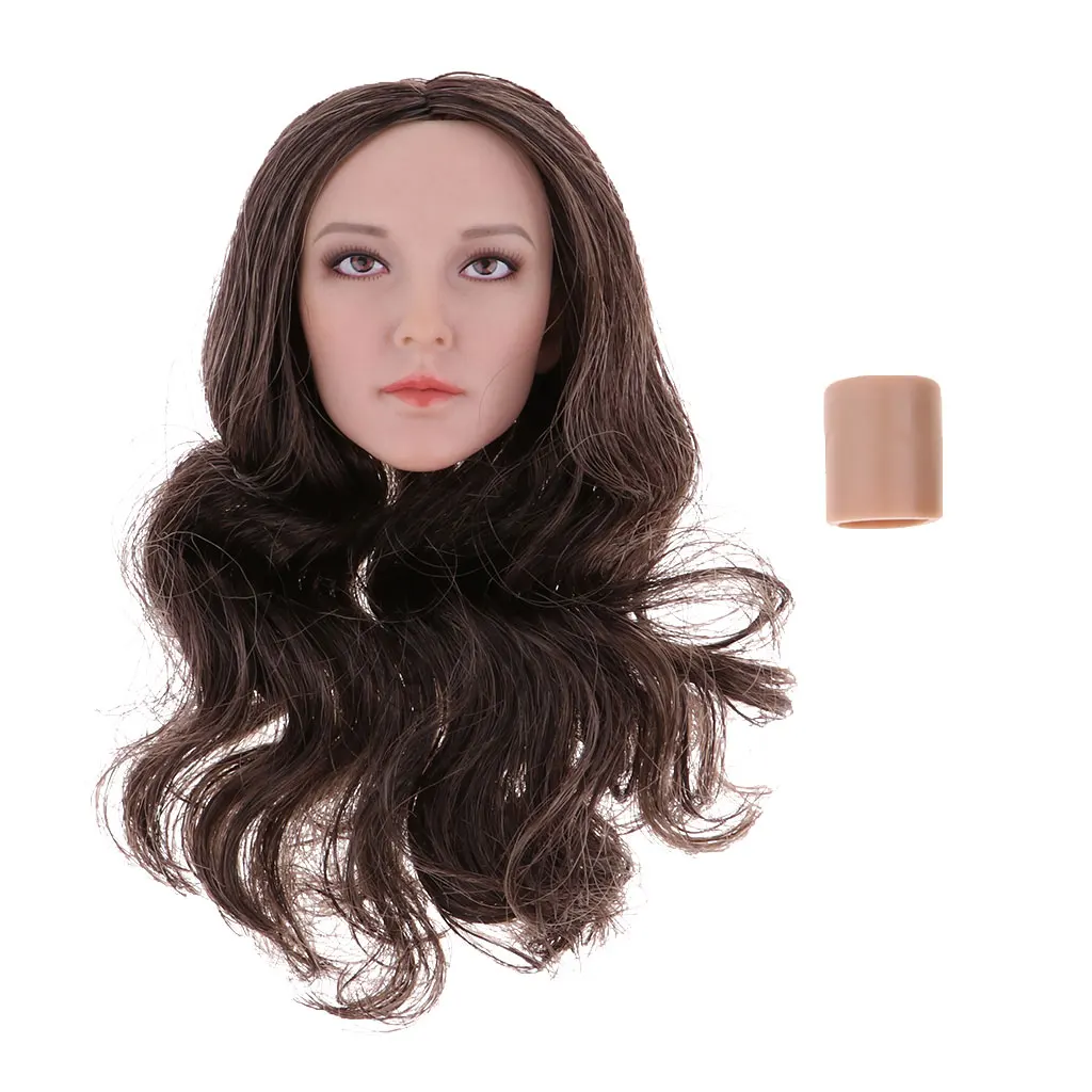 1/6 Female Asian Beauty Brown Long Hair Head Sculpt Carved Model for 12