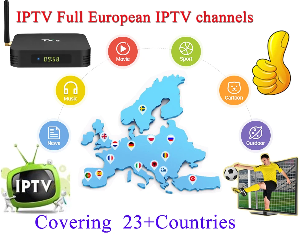 Супер Великобритания 1 год Бесплатные IPTV Box TX6Pro Android 7,1 2 Гб 16 г 4 к UHD Таиланд арабский России взрослых канала умные телевизоры коробка