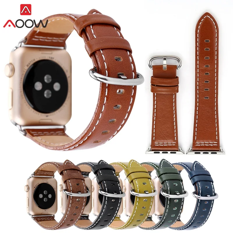 

AOOW Genuine Leather Watchband for Apple Watch 1 2 3 Men Women Replacement Band Strap for iwatch 38mm 42mm Durable leather
