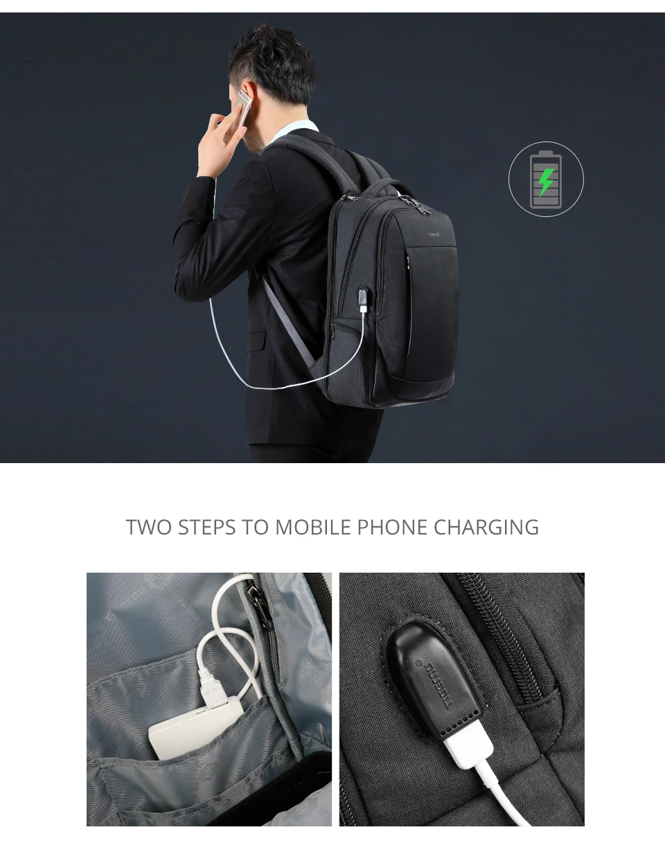 Мужской рюкзак Tigernu, 15,6 дюймов, usb зарядка, водонепроницаемый, Противоугонный, для ноутбука, рюкзаки для мужчин, большой рюкзак, mochila hombre