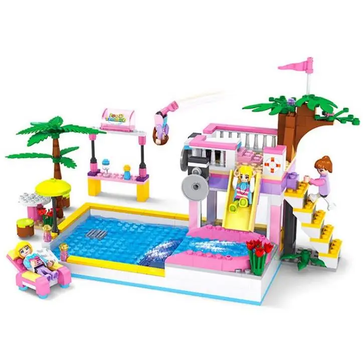 

COGO Friends series Swimming Pool Building Block Sets for Girls ice cream shop Bricks Flowers House Educational Toys