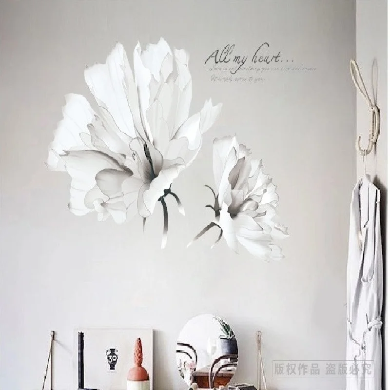 Изящный Белый цветок, стикер на стену для спальни, сделай сам, окно, дверь, растение, украшение для комнаты, плоское панно, пастрол, съемный, сделай сам, обои