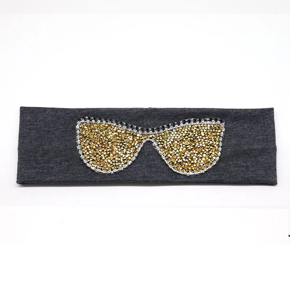 5,5 см Девушки Солнцезащитные очки повязки на голову Летняя мода стразы эластичная повязка на голову для девочек Дети хлопок повязки аксессуары для волос - Цвет: Dark Grey Gold
