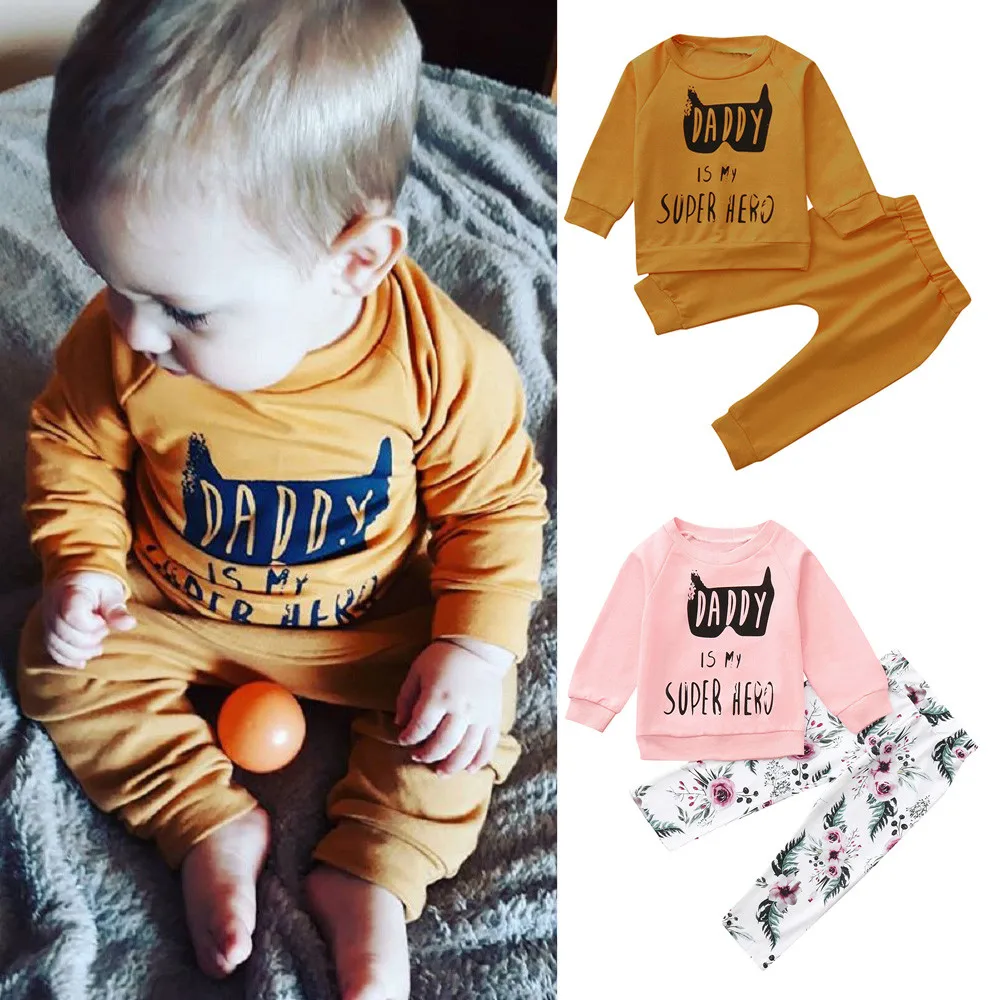 

MUQGEW Baby clothes kids clothing costume for boy 2PCs Letter Tops Pullover Sweatshirt+Pants Winter clothes for baby roupas