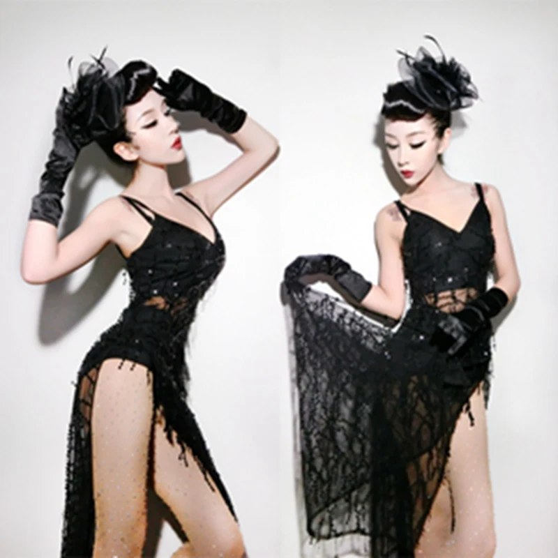 

Black Sexy Backless Sequins High Split Bodysuit Women Bar Nightclub Jazz Dance Costume Stage DS Singer Performance Clothing
