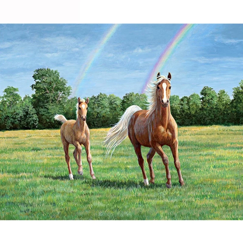 Diamond Embroidery Rainbow Grassland DIY Diamond Mosaic Crafts Gifts Diamond Pattern Painting Rhinestone Horse LK1