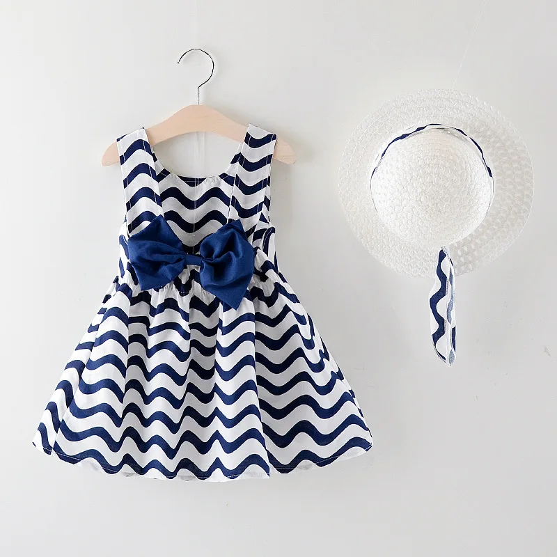 

2019 sweet summer baby girls vest dress kids printed party dress Princess dress children wave dress with bow flower clothing