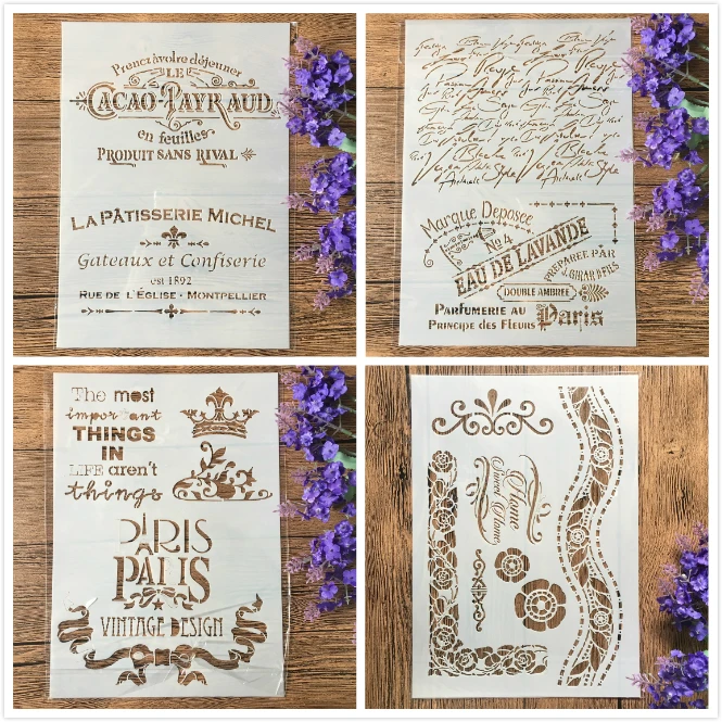 

4Pcs/Set A4 French Words Paris Layering Stencils Walls Painting Scrapbooking Stamping Embossing Album Decorative Card Template