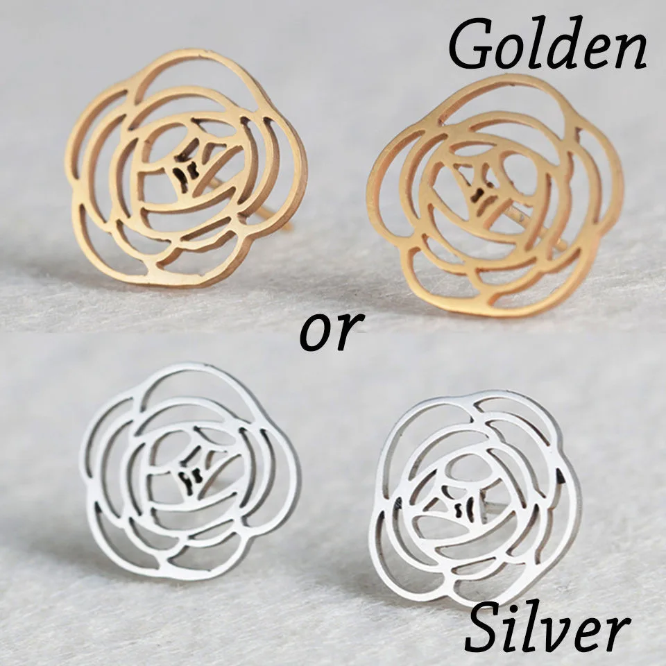 Золотые корейские минималистичные золотые серебряные серьги-гвоздики из нержавеющей стали для женщин модные ювелирные изделия Аксессуары подарок - Окраска металла: Flower