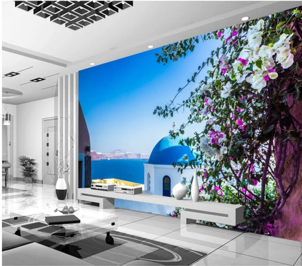 

3D Wallpaper Custom 3d Mural Wallpaper Greek Aegean Castle flower Vine Landscape Wallpaper 3d Mural For Living Room
