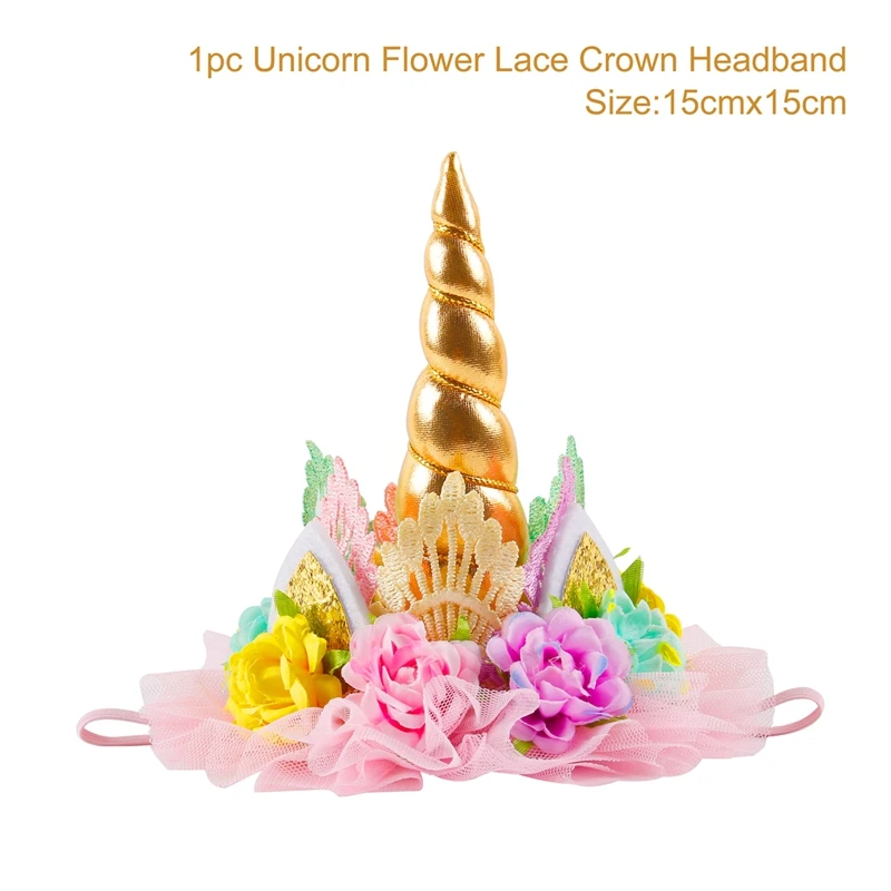 Кружевная корона в виде единорога, маленькие рога единорога, украшения для вечеринки в честь первого дня рождения, для детей 1, 2, 3, 4, 5, 6 лет, шапка на день рождения