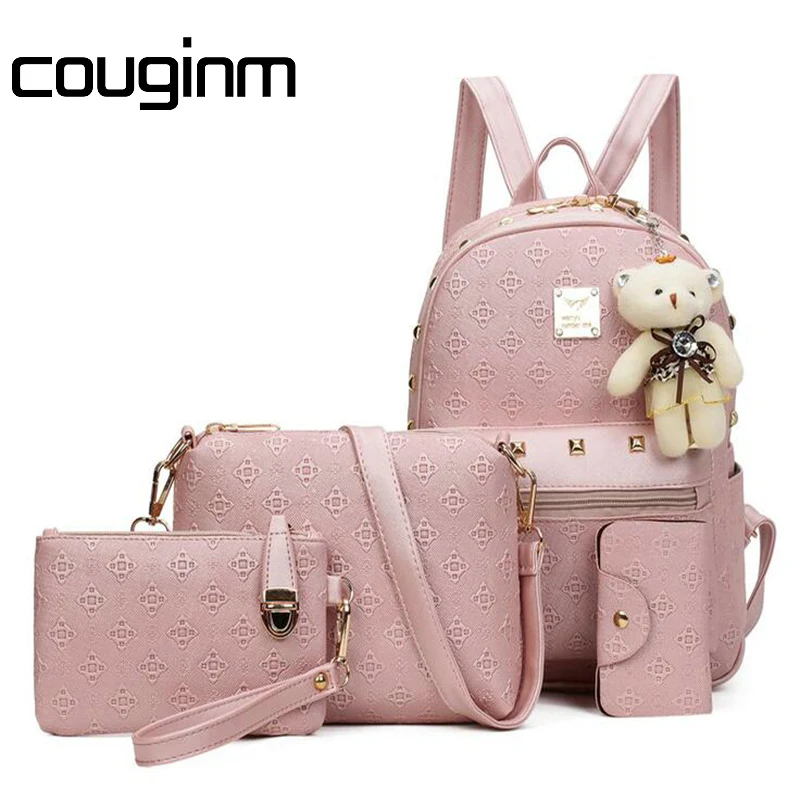 COUGINM Fashion Composite Bag Pu Leather Backpack Women Cute Sets Shoulder Bags School Backpacks For Teenage