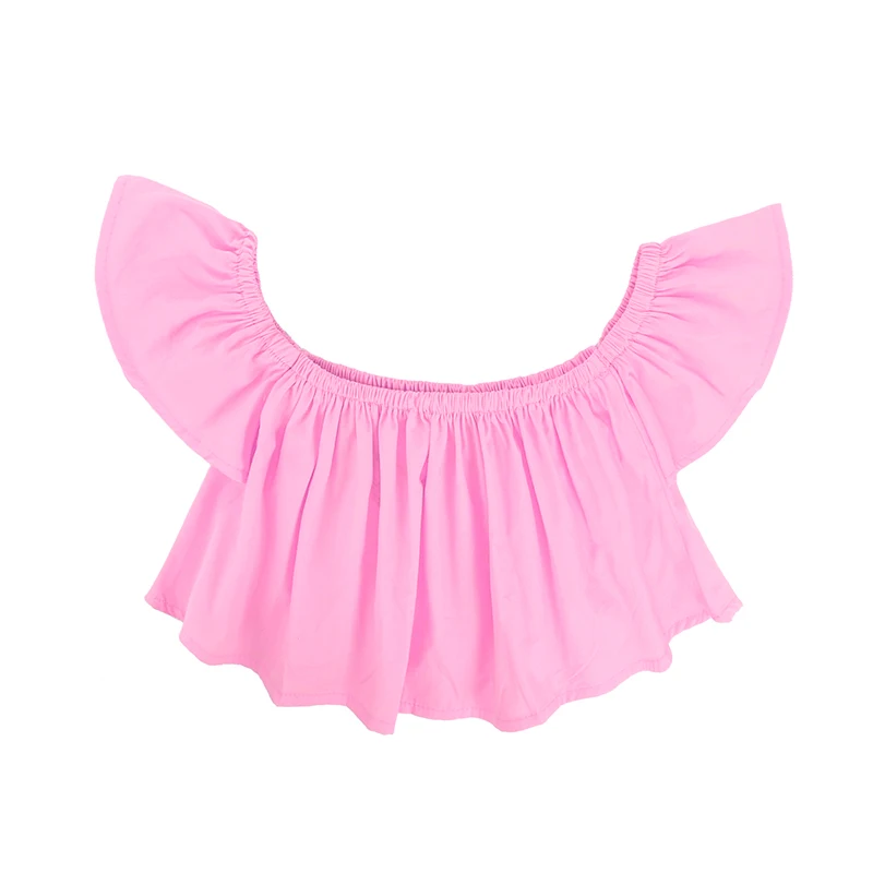 Baby Girl Off Shoulder Pink T Shirt Tops + White Shorts Outfit Children Clothes Sets 1-6y Girl Clothes TZ525