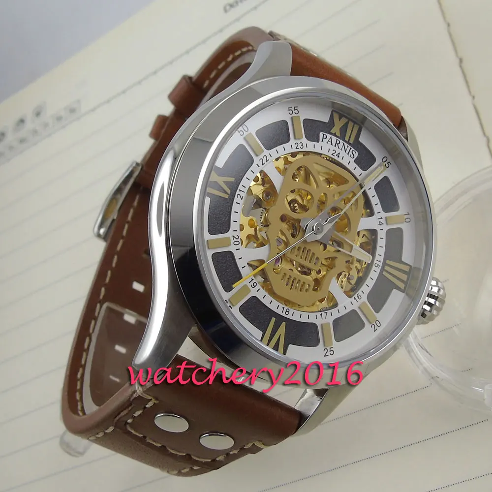 45mm parnis hollow dial miyota movement mens watches top brand luxury