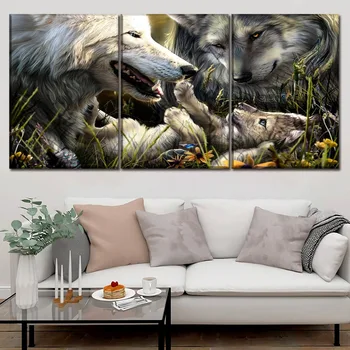 

Modern Canvas Art Print Home Decorative 3 Panel Animal Wolves Family Painting Wall Modular Picture Decor Framework Artwork