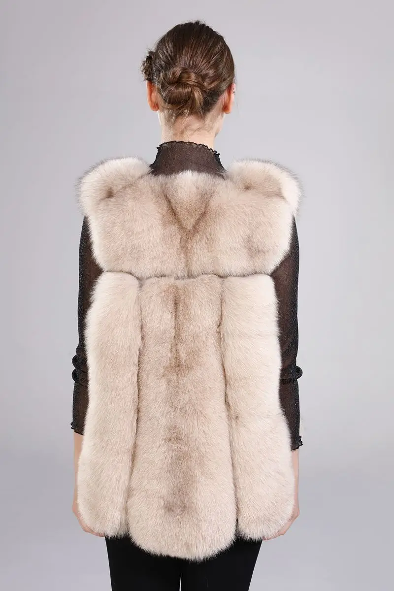 Excellent New arrival lady natural fox fur vest real fur waistcoat thick warm fashion medium long jacket 26