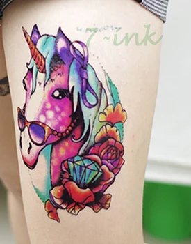 

Waterproof Temporary Tattoo color unicorn glasses flower large size Water Transfer fake tattoo flash tattoo for woman man