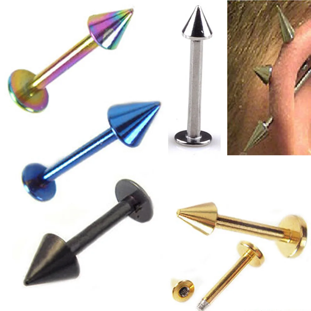 Lots 10Pcs Stainless Steel Bars Labret Lip Ring Spike Stud Body