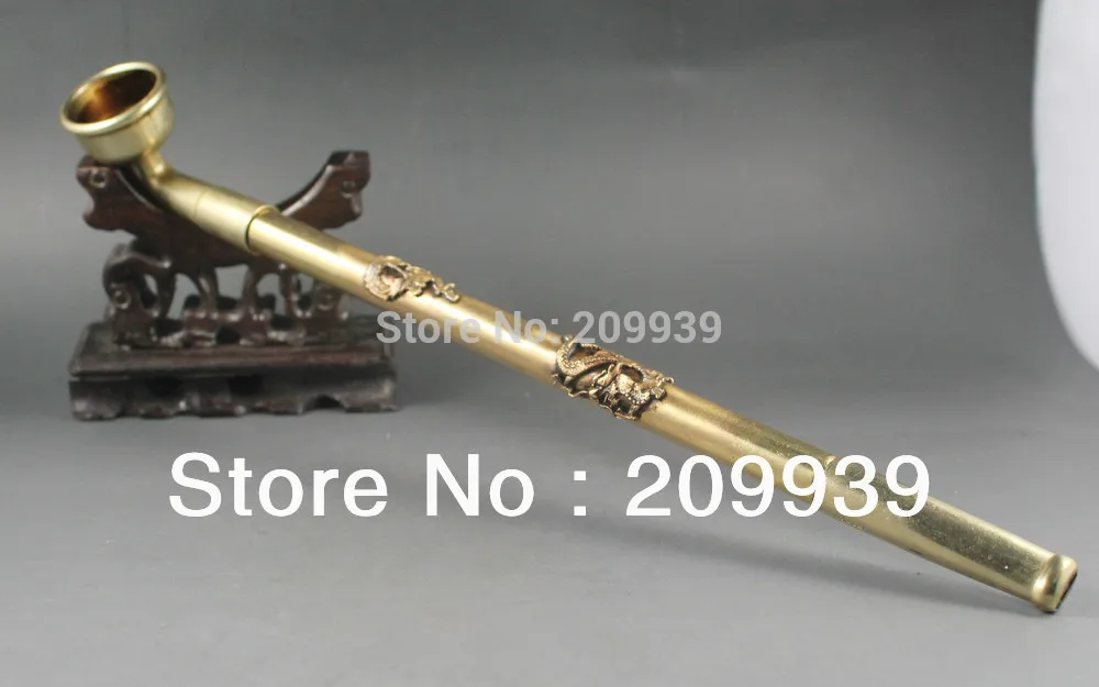 

huij 0012 Ancient Chinese bronze Scaleable big pipe hand-made Chinese dragon design 17inch statue