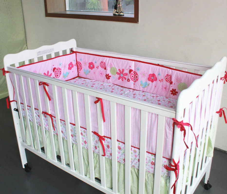 5pcs Embroidery Cot Bumper Cotton Baby Bed Bumper Bedding Cot Sheet Cot