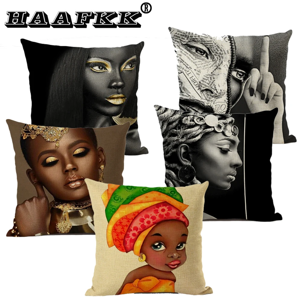 

Black Cotton Linen Pillow Africa Style Print Pillow Case Linen Made Pillowcase Black background Cushion Cover