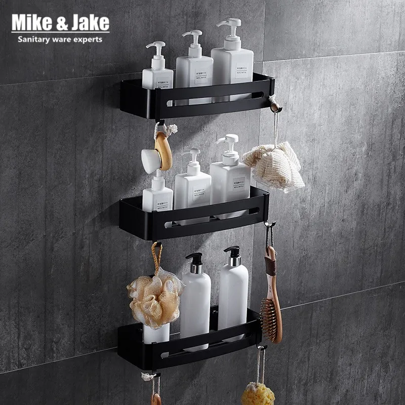 Buy Black aluminum Bathroom corner shelf cosmetic rack with single lever