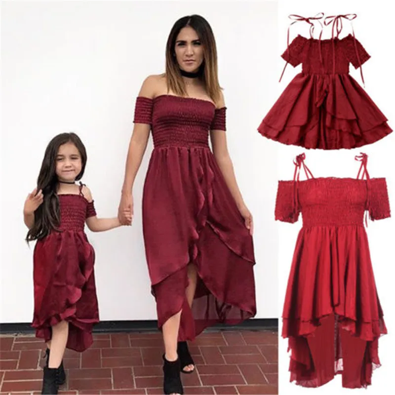 

Brand New Family Match Dress Women Kids Baby Girl Ruffle Party Off Shoulder Long Dress Sundress