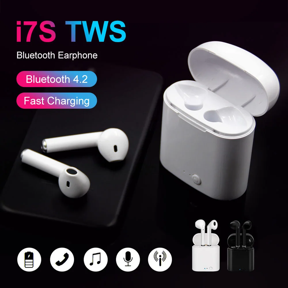 

I7 TWS Wireless Bluetooth 4.2 Earphone Mini Stealth 3D Stereo Headset With Microphone Sports Earbuds With Charging Compartment