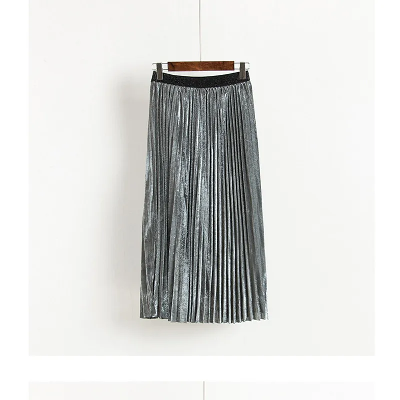 Danjeaner, женские плиссированные юбки с высокой талией цвета металлик, модные повседневные винтажные юбки-пачки до середины икры, вечерние длинные юбки для дам, юбка макси