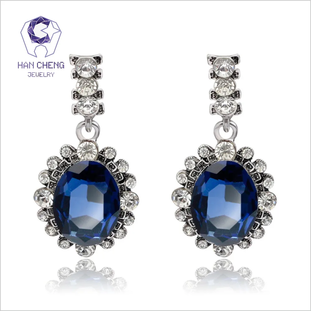 

Fashion Luxury Ancinet Silver Plated Carved Lace Rhinestone Oval Created Crystal Drop Earrings For Women Jewelry brincos Bijoux
