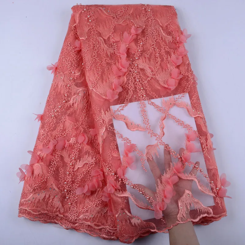 Африканская 3D бисерная кружевная ткань высококачественная ткань французская сетка кружева с аппликацией лук нигерийское Тюлевое кружево ткани 1446B