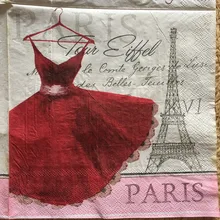 20 servilleta retro de papel lindo pañuelo de tejido impreso falda roja torre de París decoupage servilletas boda fiesta decoración del hogar