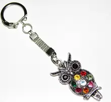 Mixed Vintage Silver Charm Colorful Crystal Owl Keychain For Keys Car Bag Key Ring Handbag Key Chains Jewelry Accessories B496