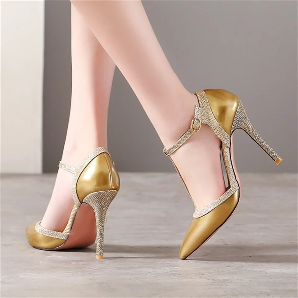 

summer fashion women's sandals patent leather fabric T-type buckle buckle 10 CM high heel shoes sandals women size 33-46