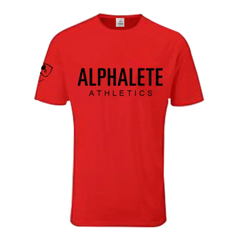 Новая брендовая хлопковая футболка для мужчин ALPHALETE Gyms Фитнес Бодибилдинг облегающие рубашки мужские модные повседневные футболки с принтом - Цвет: LT03 Red